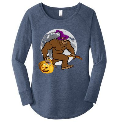 Bigfoot Witch Pumpkin Halloween Gifts WoSasquatch Lover Women's Perfect Tri Tunic Long Sleeve Shirt