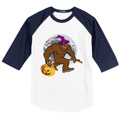 Bigfoot Witch Pumpkin Halloween Gifts WoSasquatch Lover Baseball Sleeve Shirt