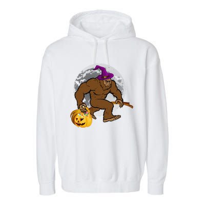 Bigfoot Witch Pumpkin Halloween Gifts WoSasquatch Lover Garment-Dyed Fleece Hoodie