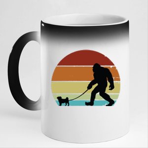 Bigfoot Walking Pug Funny Pug Pug Lover Funny Bigfoot 11oz Black Color Changing Mug