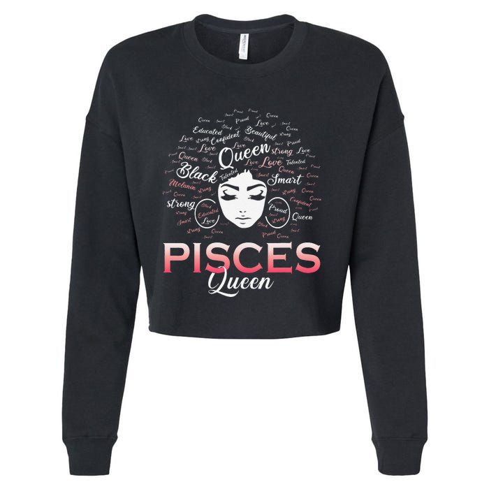 Black Wo Pisces Queen March Birthday Cropped Pullover Crew