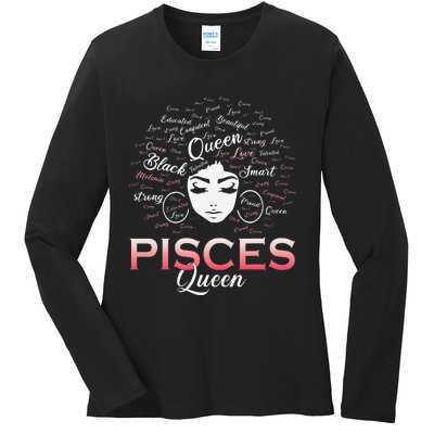 Black Wo Pisces Queen March Birthday Ladies Long Sleeve Shirt