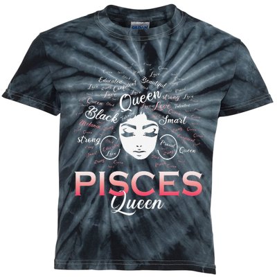 Black Wo Pisces Queen March Birthday Kids Tie-Dye T-Shirt