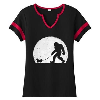 Bigfoot Walks Pug Funny Pug Funny Bigfoot Pug Lover Pug Ladies Halftime Notch Neck Tee