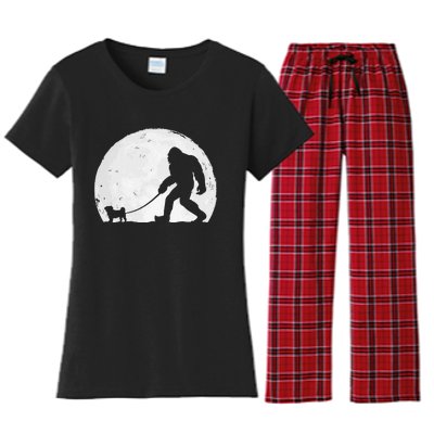 Bigfoot Walks Pug Funny Pug Funny Bigfoot Pug Lover Pug Women's Flannel Pajama Set