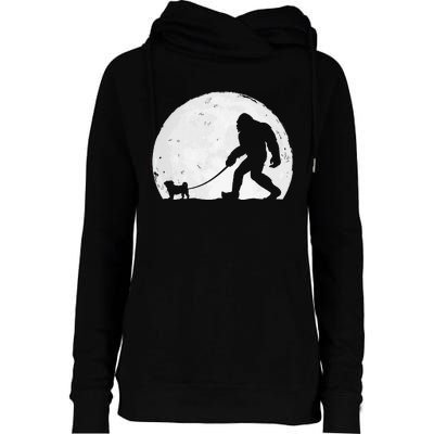 Bigfoot Walks Pug Funny Pug Funny Bigfoot Pug Lover Pug Womens Funnel Neck Pullover Hood