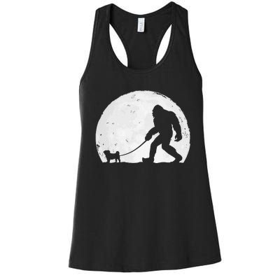 Bigfoot Walks Pug Funny Pug Funny Bigfoot Pug Lover Pug Women's Racerback Tank