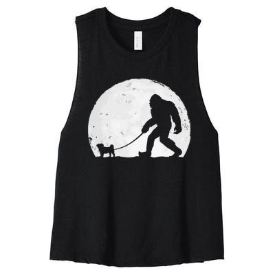 Bigfoot Walks Pug Funny Pug Funny Bigfoot Pug Lover Pug Women's Racerback Cropped Tank