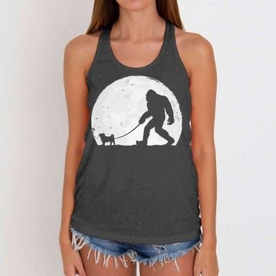 Bigfoot Walks Pug Funny Pug Funny Bigfoot Pug Lover Pug Women's Knotted Racerback Tank