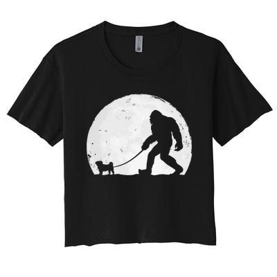 Bigfoot Walks Pug Funny Pug Funny Bigfoot Pug Lover Pug Women's Crop Top Tee