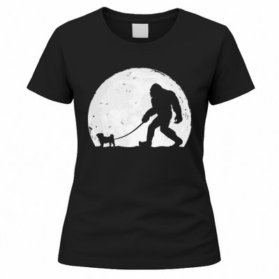 Bigfoot Walks Pug Funny Pug Funny Bigfoot Pug Lover Pug Women's T-Shirt