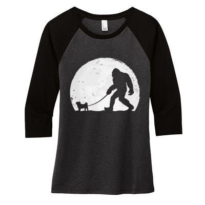 Bigfoot Walks Pug Funny Pug Funny Bigfoot Pug Lover Pug Women's Tri-Blend 3/4-Sleeve Raglan Shirt