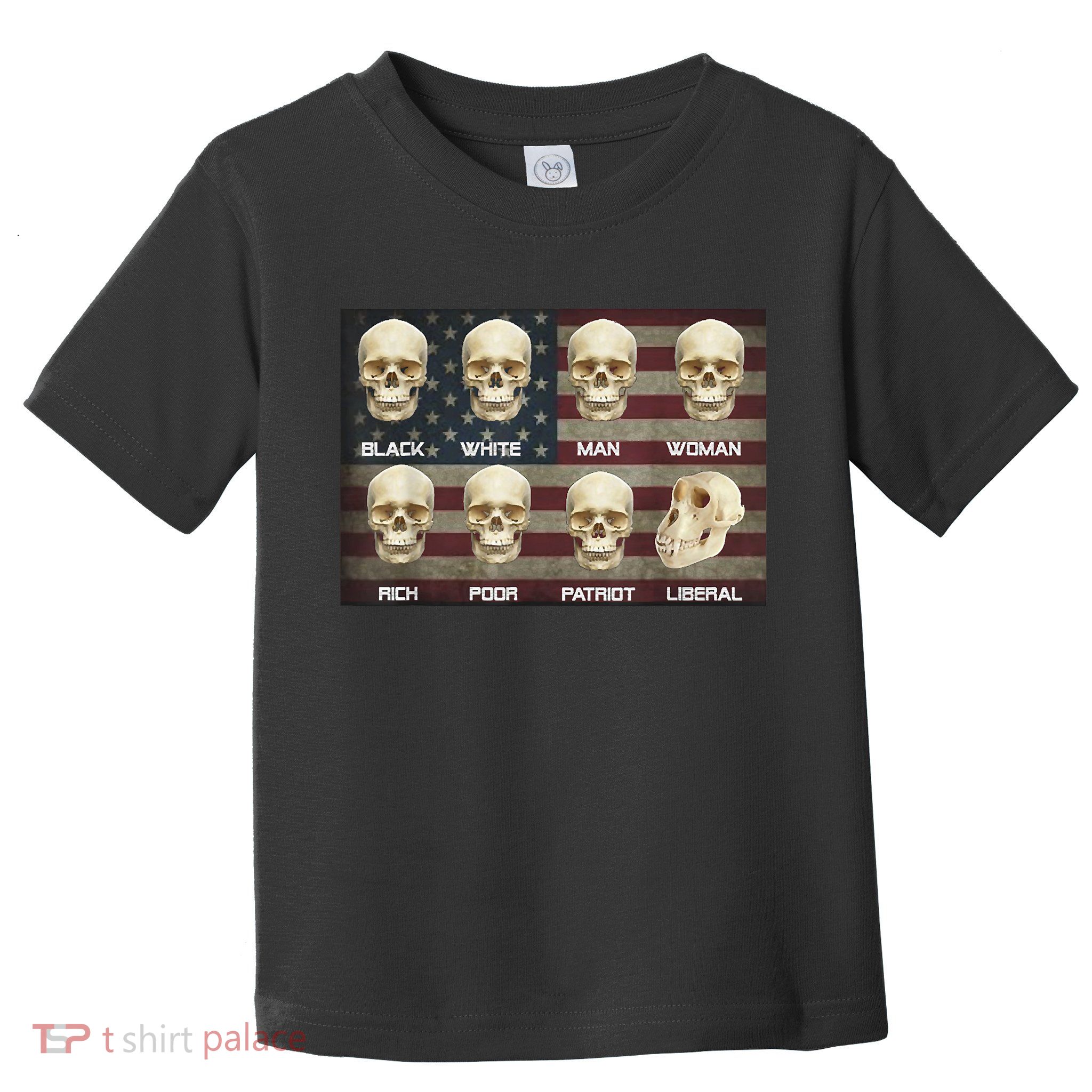 Black White Patriot Liberal Skulls Toddler T-Shirt