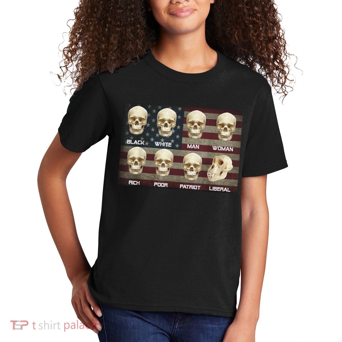 Black White Patriot Liberal Skulls Kids T-Shirt