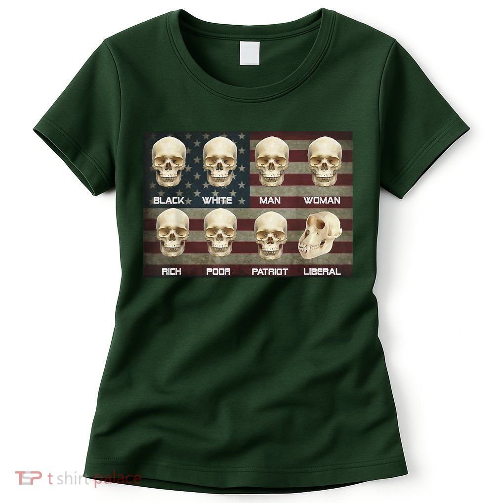 Black White Patriot Liberal Skulls Womens T-Shirt