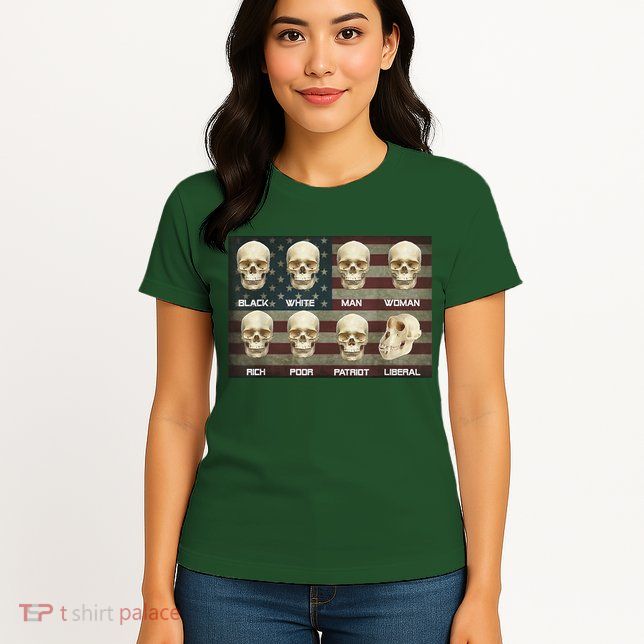Black White Patriot Liberal Skulls Womens T-Shirt