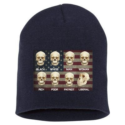 Black White Patriot Liberal Skulls Short Acrylic Beanie