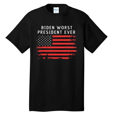 BIDEN WORST PRESIDENT EVER ANTI JOE BIDEN AMERICAN FLAG Tall T-Shirt