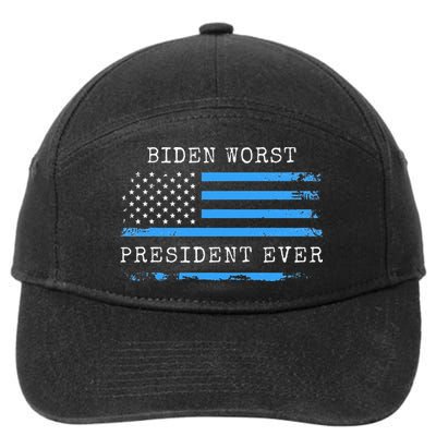 BIDEN WORST PRESIDENT EVER ANTI JOE BIDEN AMERICAN FLAG 7-Panel Snapback Hat