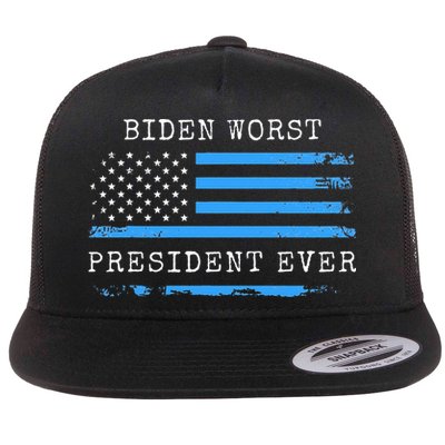 BIDEN WORST PRESIDENT EVER ANTI JOE BIDEN AMERICAN FLAG Flatbill Hat