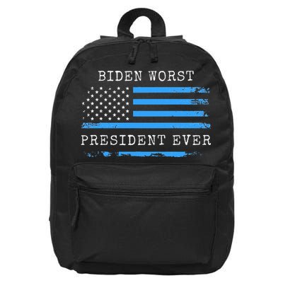 BIDEN WORST PRESIDENT EVER ANTI JOE BIDEN AMERICAN FLAG 16 in Basic Backpack