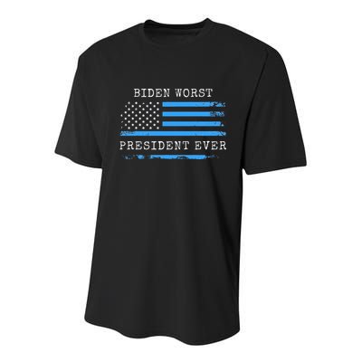 BIDEN WORST PRESIDENT EVER ANTI JOE BIDEN AMERICAN FLAG Youth Performance Sprint T-Shirt