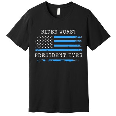 BIDEN WORST PRESIDENT EVER ANTI JOE BIDEN AMERICAN FLAG Premium T-Shirt