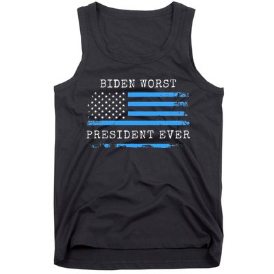 BIDEN WORST PRESIDENT EVER ANTI JOE BIDEN AMERICAN FLAG Tank Top