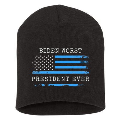 BIDEN WORST PRESIDENT EVER ANTI JOE BIDEN AMERICAN FLAG Short Acrylic Beanie