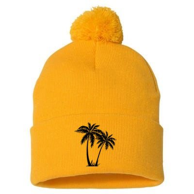 Black White Palm Trees Summer Sun Beach  Pom Pom 12in Knit Beanie