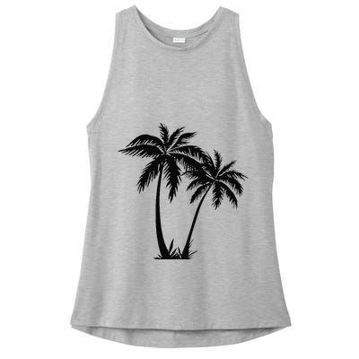 Black White Palm Trees Summer Sun Beach  Ladies PosiCharge Tri-Blend Wicking Tank