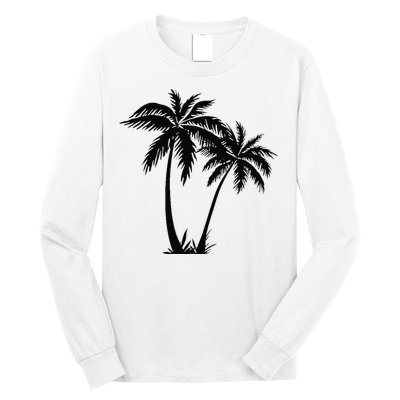 Black White Palm Trees Summer Sun Beach  Long Sleeve Shirt