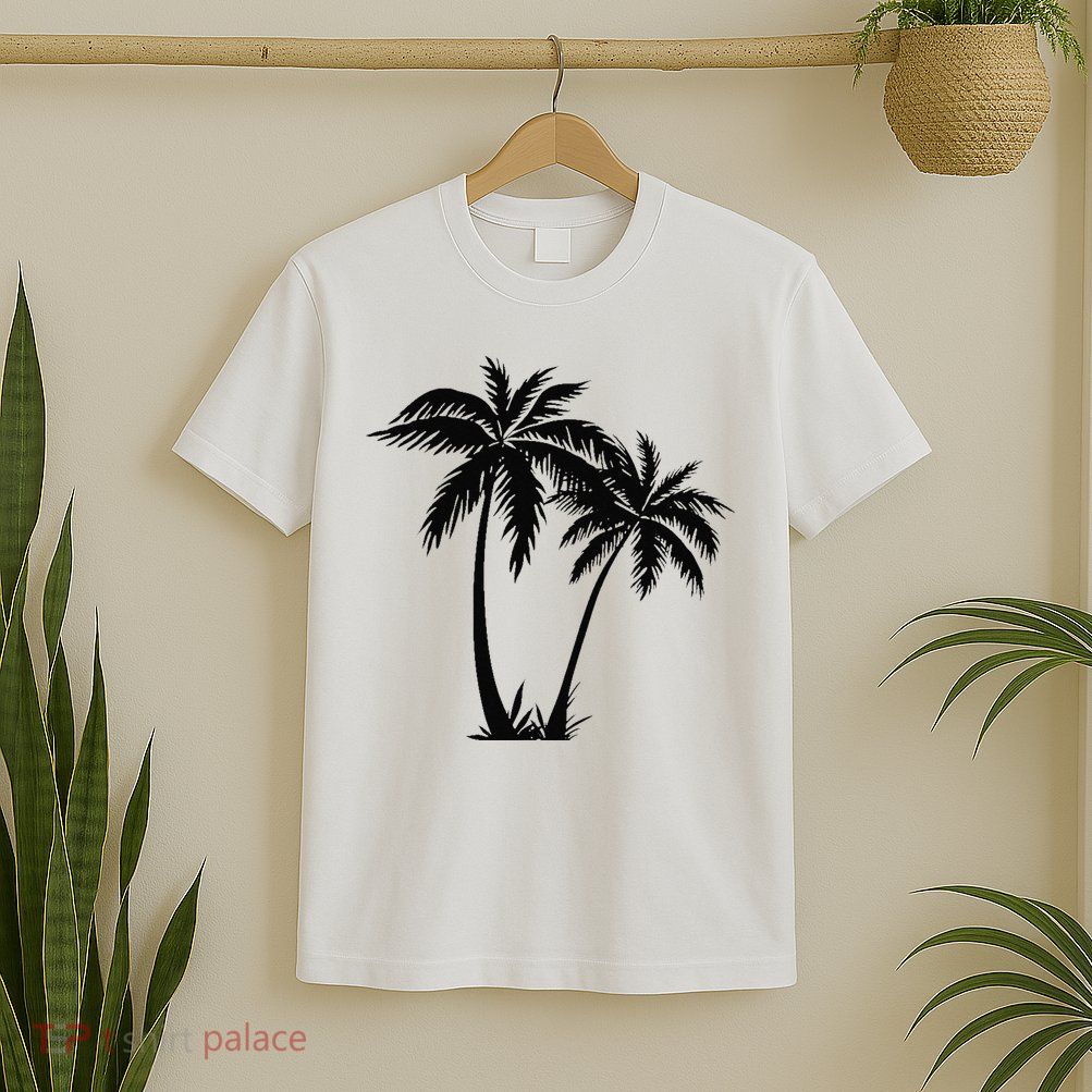 Black White Palm Trees Summer Sun Beach  T-Shirt