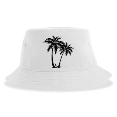 Black White Palm Trees Summer Sun Beach  Sustainable Bucket Hat