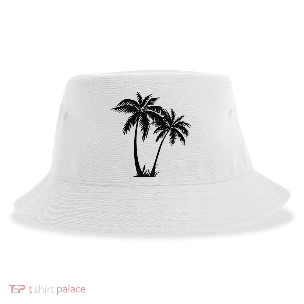 Black White Palm Trees Summer Sun Beach  Sustainable Bucket Hat
