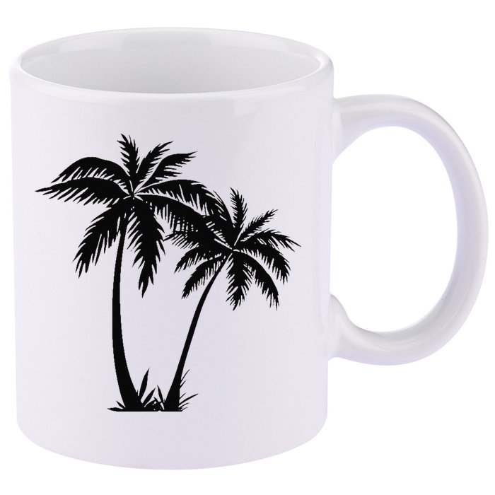 Black White Palm Trees Summer Sun Beach  11oz C Handle Ceramic Mug