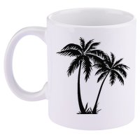 Black White Palm Trees Summer Sun Beach  11oz C Handle Ceramic Mug