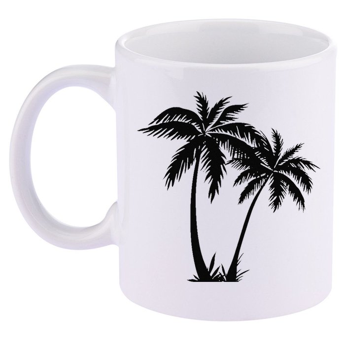 Black White Palm Trees Summer Sun Beach  11oz C Handle Ceramic Mug