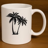 Black White Palm Trees Summer Sun Beach  11oz C Handle Ceramic Mug