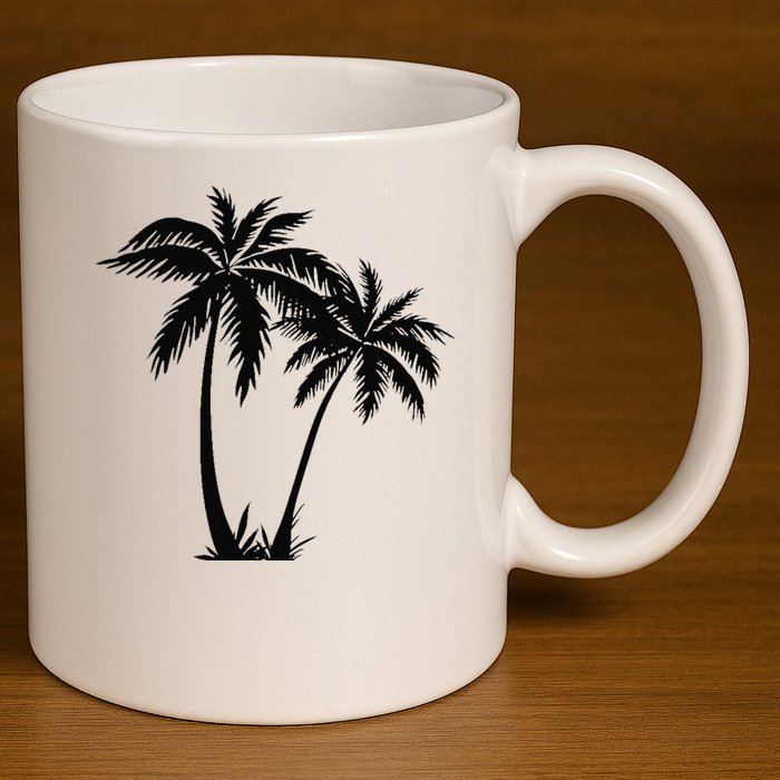 Black White Palm Trees Summer Sun Beach  11oz C Handle Ceramic Mug