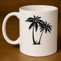 Black White Palm Trees Summer Sun Beach  11oz C Handle Ceramic Mug