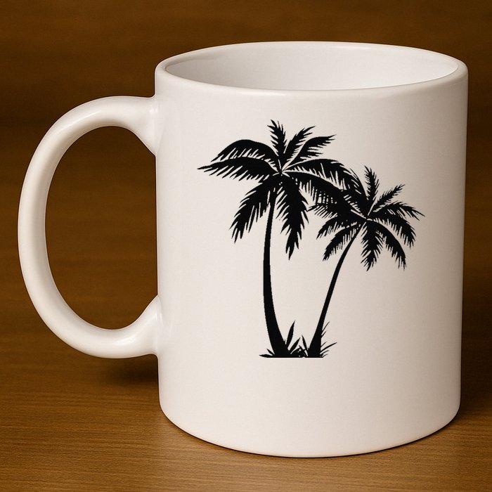 Black White Palm Trees Summer Sun Beach  11oz C Handle Ceramic Mug