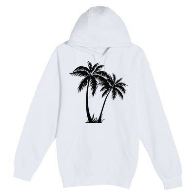 Black White Palm Trees Summer Sun Beach  Premium Pullover Hoodie