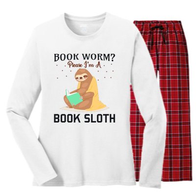 Book Worm Please Im A Book Sloth Women's Long Sleeve Flannel Pajama Set 