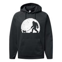 Bigfoot Walks Pug Funny Pug Funny Bigfoot Pug Lover Pug Performance Fleece Hoodie