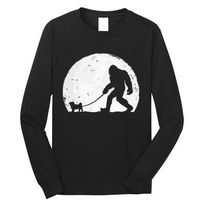 Bigfoot Walks Pug Funny Pug Funny Bigfoot Pug Lover Pug Long Sleeve Shirt