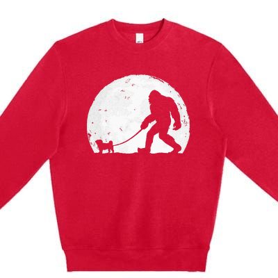 Bigfoot Walks Pug Funny Pug Funny Bigfoot Pug Lover Pug Premium Crewneck Sweatshirt