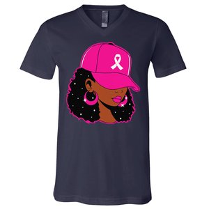 Black Women P.Ink Breast Cancer Awareness Warrior Gift V-Neck T-Shirt