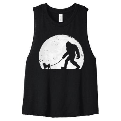 Bigfoot Walks Pug Funny Pug Funny Bigfoot Pug Lover Pug Women's Racerback Cropped Tank