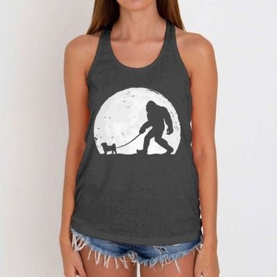 Bigfoot Walks Pug Funny Pug Funny Bigfoot Pug Lover Pug Women's Knotted Racerback Tank